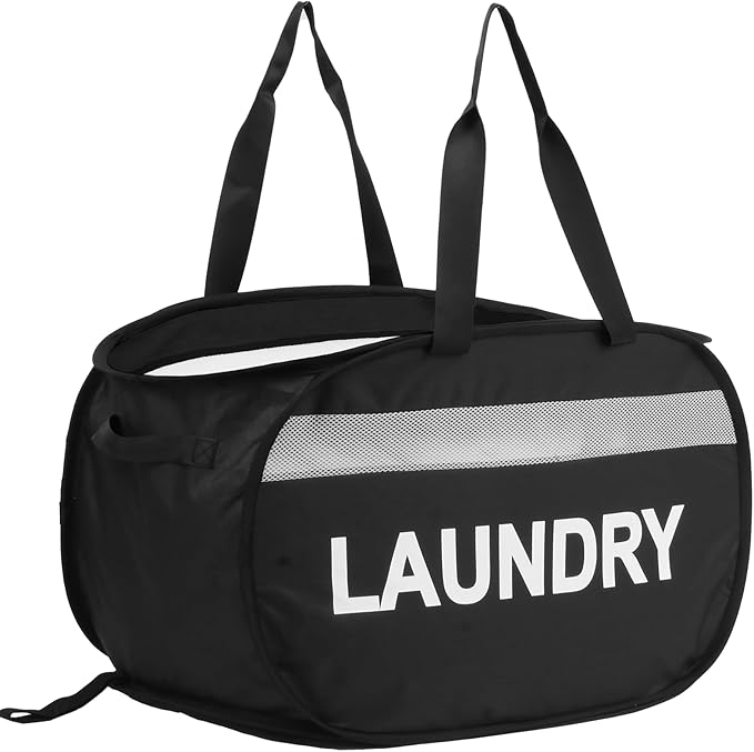 Collapsible Laundry Baskets, Tear-proof Dirty Clothes Hampers for Laundry, Foldable Laundry Basket with Dual Handles, Easy to Carry Pop Up Hamper for Bedroom, Bathroom, Dorm, Laundry Room Black