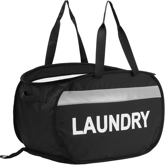 Collapsible Laundry Baskets, Tear-proof Dirty Clothes Hampers for Laundry, Foldable Laundry Basket with Dual Handles, Easy to Carry Pop Up Hamper for Bedroom, Bathroom, Dorm, Laundry Room Black