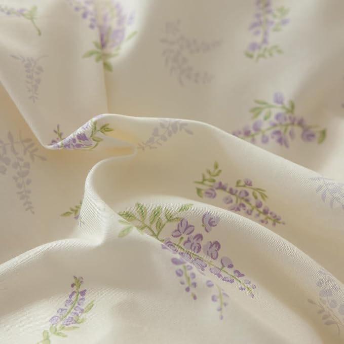 mixinni Cotton Purple Floral Duvet Cover Twin Size Soft Cottage Ribbon Bedding Set Girls Comforter Cover with Zipper 4 Corner Ties for Teenage Girls (1 Duvet Cover + 2 Bowknot Pillowcase)-Twin Size