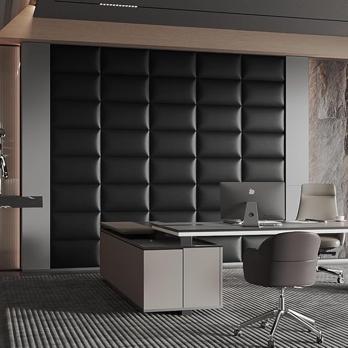 Black Stick-On Wall Mounted Headboard - 9-Piece Bed Backboard for Queen Size Beds, 24 x 12 Inches Each, Easy-to-Install Decorative Sound-Proofing Bed Headboard Queen