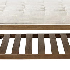 24KF Large Square Upholstered Tufted Linen Ottoman Coffee Table, Large Footrest Ottoman with Solid Wood Shelf-Ivory