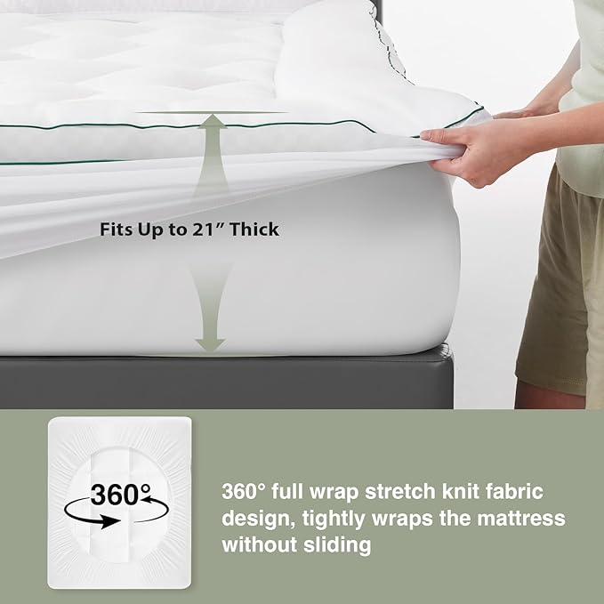 Novilla Twin XL Mattress Topper, Soft Pillow Top for Dorm Bed, Breathable Quilted Mattress Pad Cover with Deep Pocket, Down Alternative Fill, Machine Washable Back to School Essentials