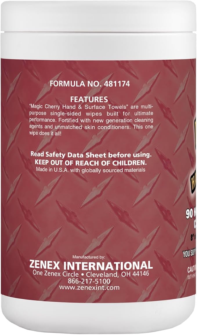 Magic Cherry Scented Heavy Duty Cleaning Wipes - Single Sided Hand & Surface Shop Towels | Professional-grade Cleaning | Waterless | Cleans Grease, Oil, Dirt, & more (1 Pack | 90 Sheets Total)