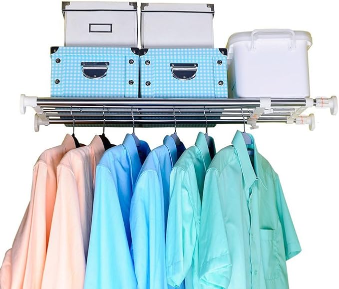 BAOYOUNI Tension Closet Shelf, Adjustable Storage Rack Separator Wardrobe Cupboard Divider Organizer Rod for Kitchen Bathroom Bedroom, 23.62-39.37 Inch