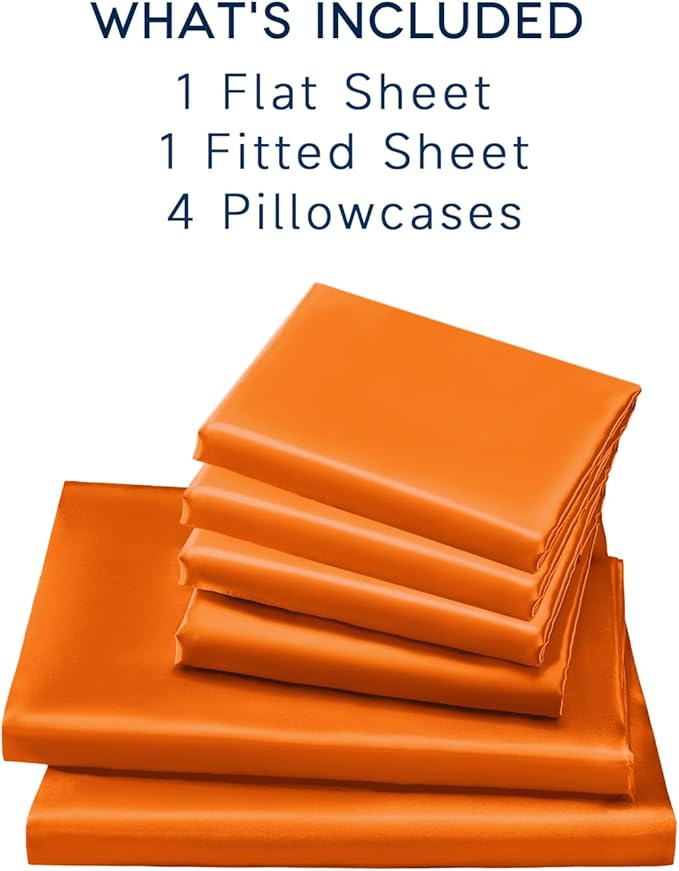 Satin Sheets King Size - 6 Pieces Luxury Silky Soft Bed Sheets, Wrinkle-Free Burnt Orange Satin Silk Sheet Set with 1 Deep Pocket Fitted Sheet, 1 Flat Sheet, 4 Pillow Cases