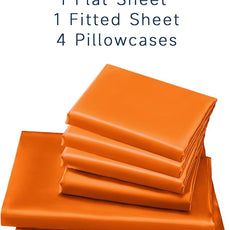 Satin Sheets Queen Size - 6 Pieces Luxury Silky Soft Bed Sheets, Wrinkle-Free Burnt Orange Satin Silk Sheet Set with 1 Deep Pocket Fitted Sheet, 1 Flat Sheet, 4 Pillow Cases