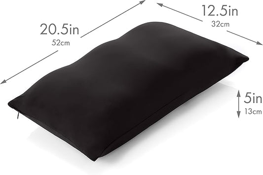 PILLOWY Premium Microbead Bed Pillow, Small Extra Fluffy But Supportive - Ultra Comfortable Sleep with Silk Like Anti Aging Cover 85% Spandex/ 15% Nylon Breathable, Cooling Matte Black