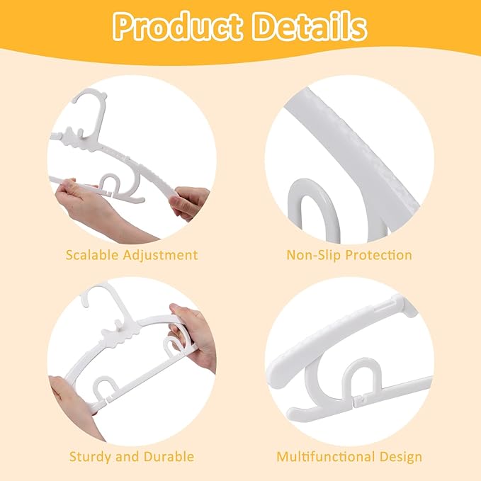 80 Pack Plastic Hangers with 32 Clips, 11-15 inch Adjustable Clothes Hanger, Durable & Non-Slip, Space Saving Coat Hangers for Pants, Jackets and Dress (White)