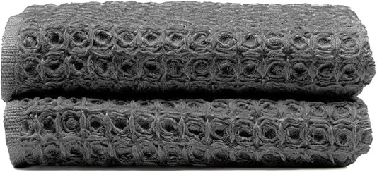 Italic Sedona Waffle Washcloths, 410 GSM 100% Cotton, Set of 2, Soft Textured Face Towels, Quick-Drying & Gentle (Charcoal)