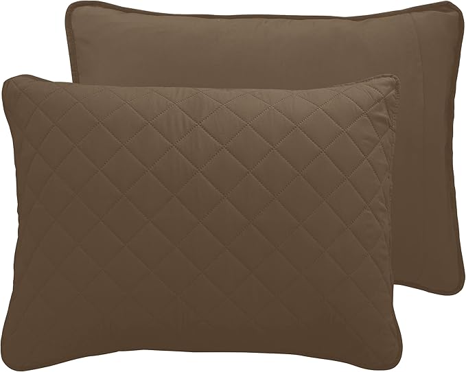 Easy-Going Twin Size Reversible Quilt Set with 1 Quilt and 1 Pillow Shams, Soft Bed Quilt Cover, Water Resistant Lightweight Microfiber Bedspread, Stain Resistant, Camel/Ivory