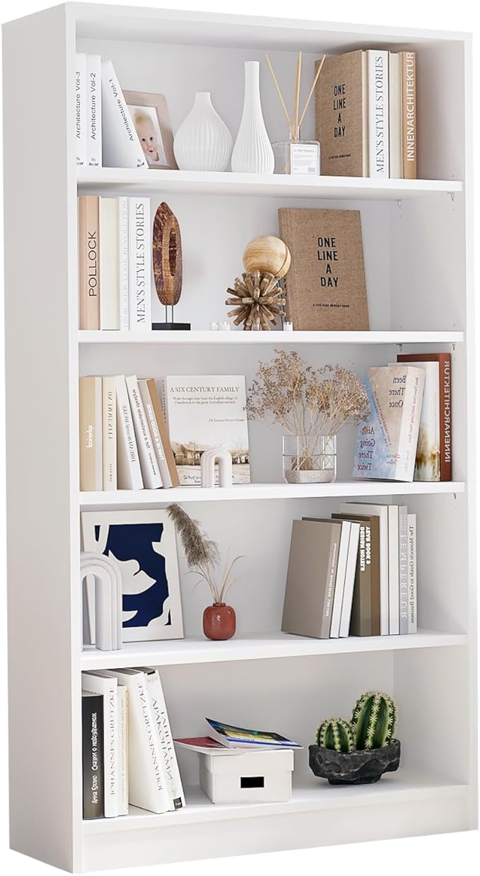 Farini 60 Inch Tall Bookcase,5 Shelf Bookshelves,Adjustable Bookshelf for Home Office,White