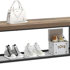 FOLUBAN Entryway Bench, Industrial Wood and Metal Storage Bench with Metal Shelf, Indoor Shoe Rack Bench Seat for Living Room, Bedroom, Hallway, Entrance, Rustic Oak, 47 Inch