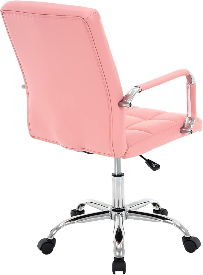 High Back Desk Chair, Modern PU Leather Home Office Task Chair with Arms, Adjustable Swivel Computer Executive Chair with Wheels (Pink)