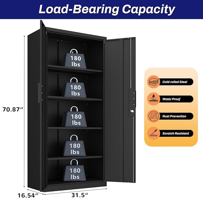 Metal Garage Storage Cabinets with Doors and Adjustable Shelves,70.8" Lockable Storage Cabinet for Home Office,Garage,School