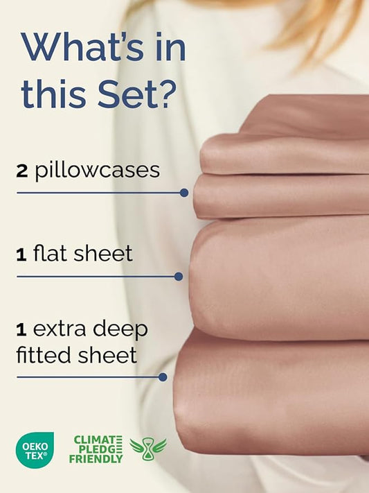 Extra Deep Pocket Queen Sheet Set - 4 Piece Breathable & Cooling Bed Sheets - Hotel Luxury Sheet Set - Ultra Soft, Wrinkle Free & Comfy - Easily Fits Extra Deep Mattresses - Deep Pocket Mauve Sheets