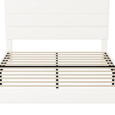 Allewie Full Size Platform Bed Frame with Velvet Upholstered Headboard and Wooden Slats Support, Fully Upholstered Mattress Foundation/No Box Spring Needed/Easy Assembly, White
