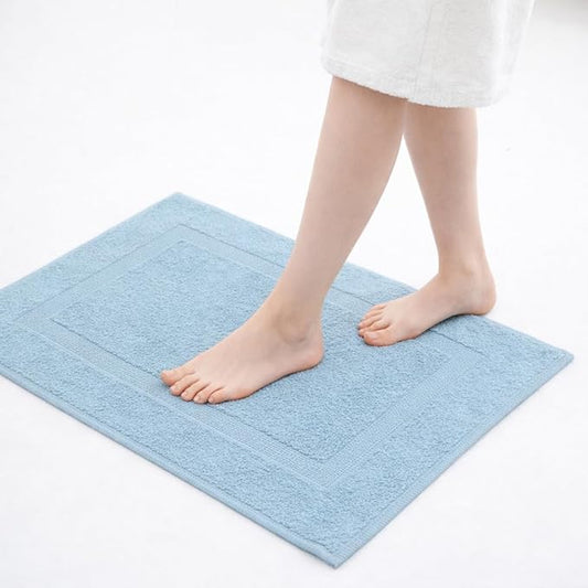 Rajlinen Cotton Bath Mat 2 Pack 23x36-100% Cotton 500 GSM Highly Absorbent Hotel Spa Bathroom Floor Mats, Aesthetic Nile Blue Bath Mat Towels, Machine Washable Shower/Bathtub Rugs