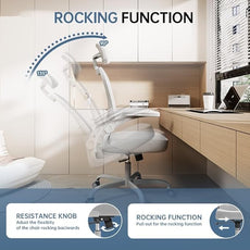 Office Chair Ergonomic Desk Chair, 330LBS Capacity, High Back Computer Chair for Long Hours Comfortable, Rolling Swivel Executive Task Chair for Home Office with Flip-up Armrests（Grey）