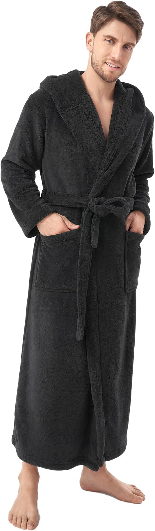 DAVID ARCHY Men's Hooded Robe Soft Coral Fleece Microfiber Bathrobe