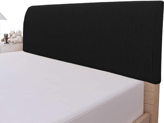Easy-Going Stretch Bed Headboard Cover,Small Square Jacquard Headboard Slipcover, Dustproof Bed Head Cover for Bedroom (King,Black)