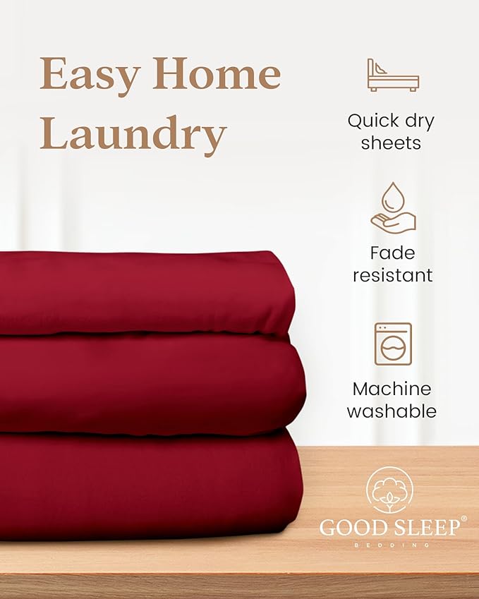 Good Sleep Bedding Egyptian Cotton - 4 Pc Cooling Bed Sheets, Solid Sateen Weave, Ultra Soft 16" Deep Pocket, Burgundy Queen Sheets Set GoodSleepBedding