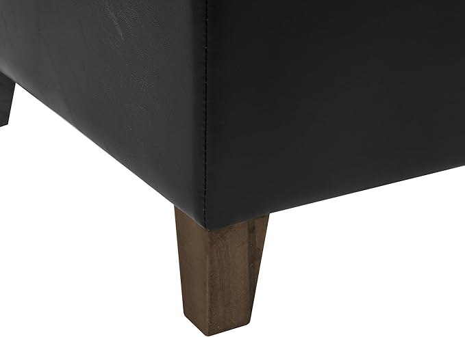Leather Storage Ottoman with Hinged Lid, Square Foot Rest Stool Tufted Cube Footstool, Black