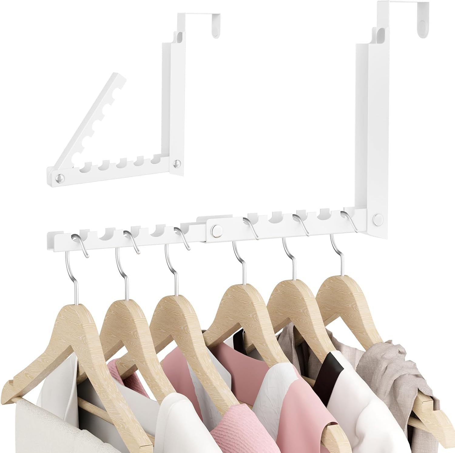 BAKON Over The Door Hanger Folding Clothes Drying Rack, Folding Hanging Coat Rack for Indoor Laundry Room Compact Small Space Foldable Portable Clothing Hanger Hook Collapsible- 2 Pack Dormly