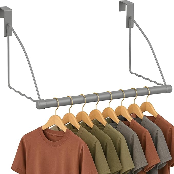 HOLDN’ STORAGE Over The Door Hanger - Door Rack Hangers for Clothes - Space Saving Designed for Bedroom & Bathroom - Ideal for Clothes & Towels - Drying Rack, Gray