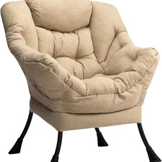 HollyHOME Lazy Chair with Armrest and Side Pocket, Comfy Accent Lounge Chair,Leisure Sofa Armchair for Living Room, Bedroom, Dorm, or Small Spaces, Oversized Reading Sofa Chair,Cotton-Linen Tan