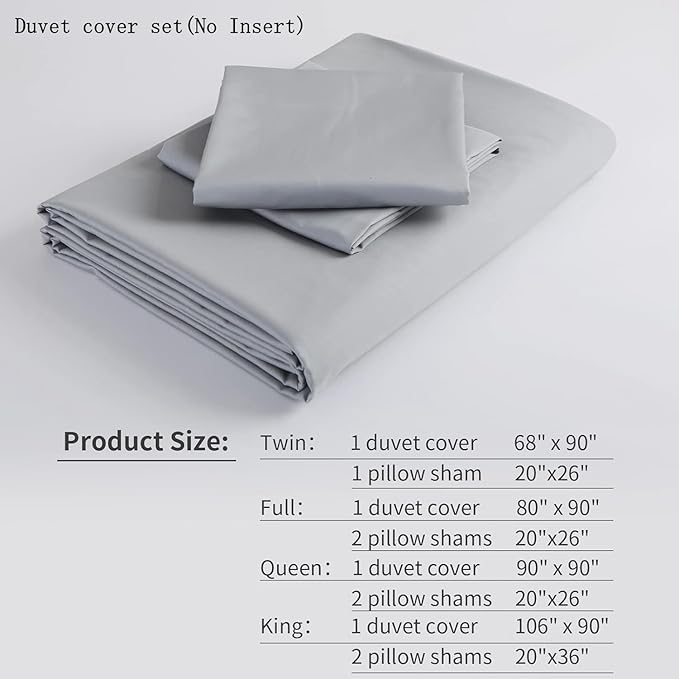 Twin/Twin-XL Duvet Cover Set,100% Egyptian Cotton 2Pcs Bedding Set-1 Duvet Cover(No Insert) with 1 PillowSham,400 Thread Count Super Soft Cover with Corner Ties(Twin/Twin-XL 68x90 Inches, Gray)