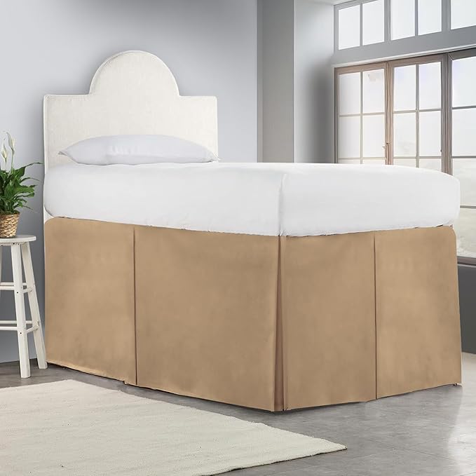 600TC -Dorm Bed Skirt - Split Corner Tailored Dorm Sized Bed Skirt - Dorm Room Essentials - Dorm Bed Skirt 100% Egyptian Cotton - Dorm Décor Bed Skirt Twin XL - 40" Drop (Taupe, Solid)