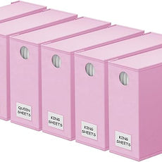 SpaceAid 6 Pack Bed Sheet Organizers and Storage, Foldable Sheet Organizer with Window for Linen Closet, Set Folder Keeper for Queen & King Size Bedding Storage (Pink)