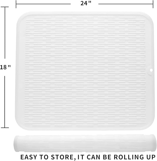 Silicone Dish Drying Mat for Multiple Usage,Easy clean,Eco-friendly,Heat-resistant Silicone Mat for Kitchen Counter or Sink,Refrigerator or Drawer Liner Translucent 2XL 24 inches x 18 inches