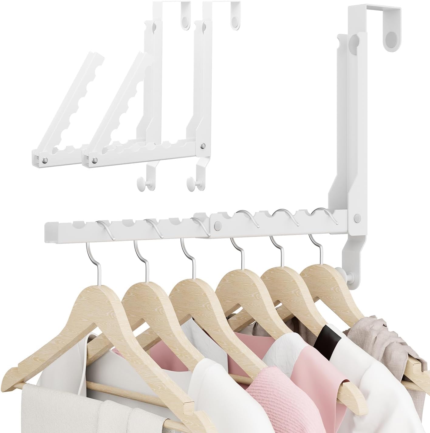 BAKON Over The Door Hanger Folding Clothes Drying Rack, Folding Hanging Coat Rack for Indoor Laundry Room Compact Small Space Foldable Portable Clothing Hanger Hook Collapsible- 2 Pack Dormly