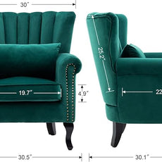 Velvet Accent Chairs Set of 2 with Arm Comfy Living Room Chair Mid-Century Modern Wingback Side Chair Single Sofa Couch for Bedroom Guest Room, Green