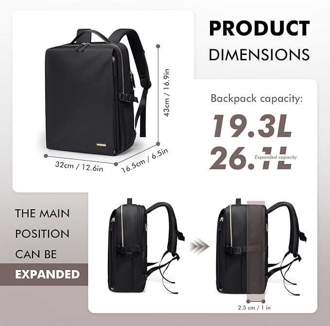 Stylish Laptop Backpack for Women Airline Approved Perfect for Work College and Travel Multi-Functional Casual Daypack Fits 17.3 Inch Notebook (Black)