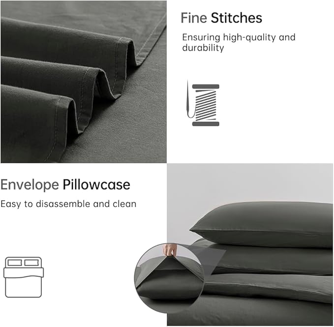 JELLYMONI Gray Duvet Cover King Size - 100% Washed Cotton Linen Like Textured Comforter Cover, 3 Pieces Lightweight Soft Bedding Set with Zipper Closure (Dark Gray, King 104"x90")