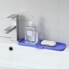 Silicone Bathroom Soap Dishes with Drain Spout-Bathroom and Kitchen Sink Organizer,Sponge Holder,Dish Soap Tray,Perfect for Dispenser,Scrubber,Bottle on Sink or Counter-Light Purple 12