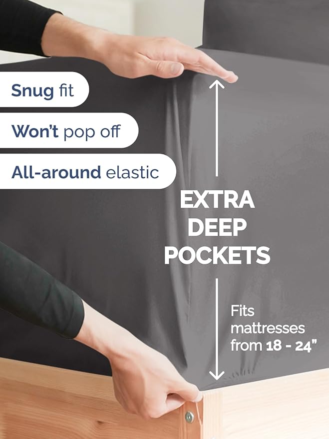Extra Deep Pocket Twin Sheets - 3 Piece Breathable & Cooling Bed Sheets - Hotel Luxury Bed Sheet Set - Soft, Wrinkle Free & Comfy - Easily Fits Extra Deep Mattresses - Deep Pocket Dark Grey Sheets Set