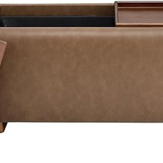 CHITA Storage Ottoman with Tray Lids, FSC Certified Small Rectangular Bench for Living Room, Bedroom, Faux Leather in Saddle Brown