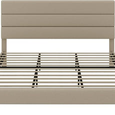 SHA CERLIN King Platform Bed Frame with Upholstered Fabric Headboard, Mattress Foundation with Strong Wooden Slats Support, No Box Spring Needed, Beige