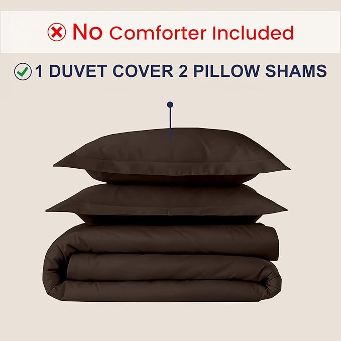 Kotton Culture 3 Pc Twin XL/Twin Duvet Cover Set-100% Egyptian Cotton Sateen 600 Thread Count Ultra Soft Premium Durable Comforter Cover Zipper Closure & Corner Ties- (Chocolate, 68" X 90")