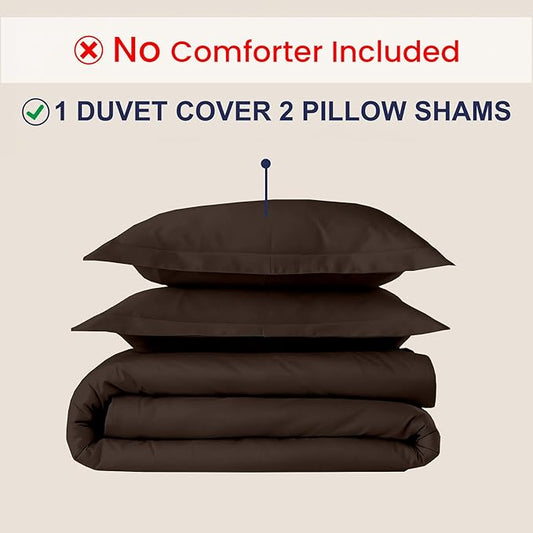 Kotton Culture 3 Pc Twin XL/Twin Duvet Cover Set-100% Egyptian Cotton Sateen 600 Thread Count Ultra Soft Premium Durable Comforter Cover Zipper Closure & Corner Ties- (Chocolate, 68" X 90")