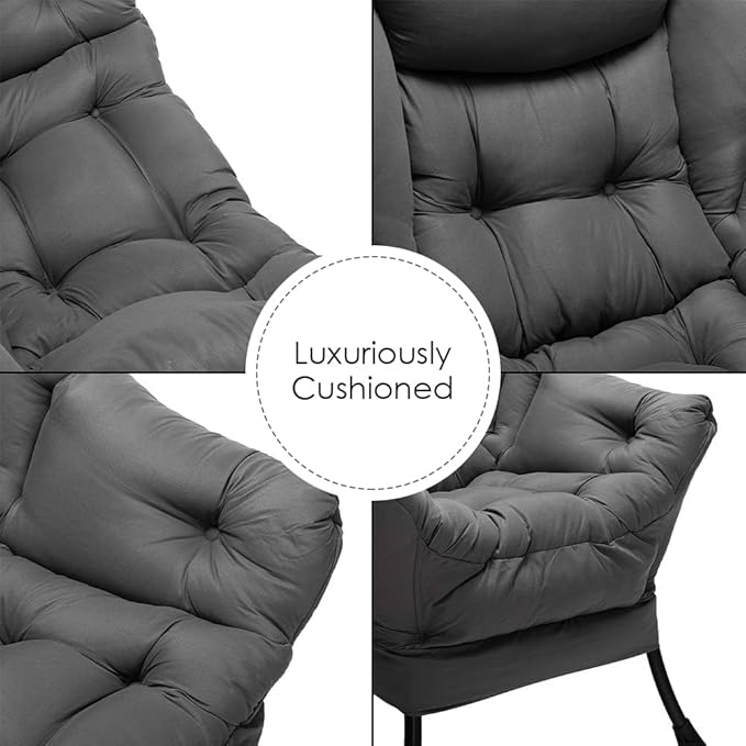 HollyHOME Lazy Chair with Foldable Ottoman, Accent Comfy Lounge Armchair and Folding Footrest Stool, Leisure Sofa Reading Chair and Footstool for Living Room, Bedroom, Dorm,Dark Grey