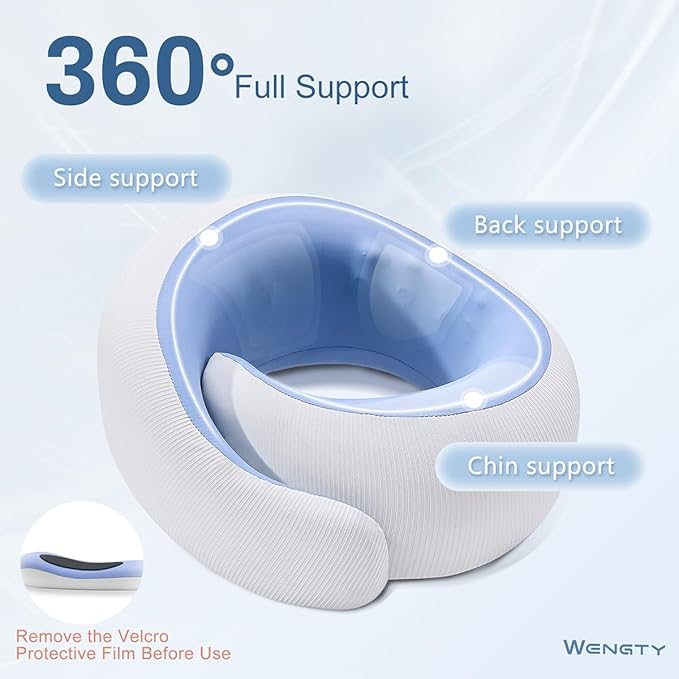 Neck Pillow for Traveling,Travel Neck Pillow for Airplanes,Cooling Fabric&100% Pure Memory Foam,Neck Pain Relief,Ergonomic Support for Long Flight (Lakeblue, Standard Size-(Broad Fit))