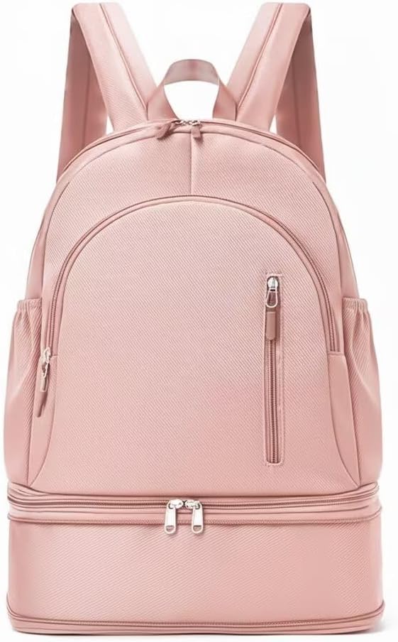 Unisex Lightweight Expandable Gym Backpack with Shoe Compartment, Waterproof Travel Bag for 14" Laptop Pink