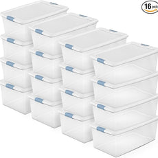 Sterilite 16-Pack Latching Box, Under Bed Storage Bins with Lids, Clear Plastic, 106 Quart - Heavy-Duty Organizing Containers for Closet, Bathroom, and Office