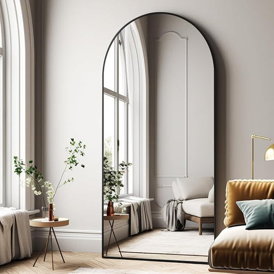 Oversized Full-Body Mirror, 76" x 34" Arched Full-Length Mirror, Black Metal Frame, Floor Mirror for Bedroom, Living/Dressing Room, Gym - Stand/Wall Mounted/Leaning