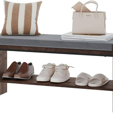 BON AUGURE Mudroom Entryway Bench with Shoe Storage, Shoe Rack Bench with Cushion, 2-Tier Wood Benches for Bedroom, Living Room, Hall (Rustic Oak, 40 in Wide)