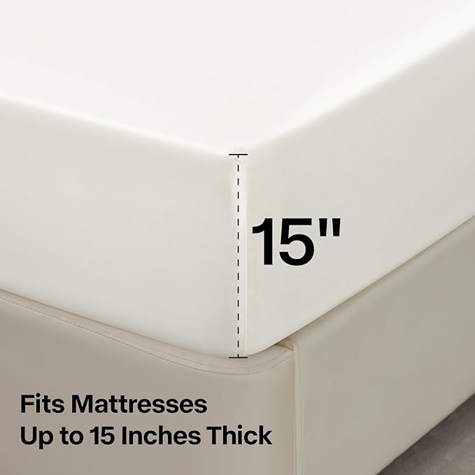 BEDELITE Satin Sheets Twin Size Bed Set, Luxury Soft Ivory White Silky Sheets for Hair and Skin, Similar to Silk Bed Sheets Set 3 Pieces with 1 Deep Pocket Fitted Sheet, 1 Flat Sheet, and 1 Pillowcase